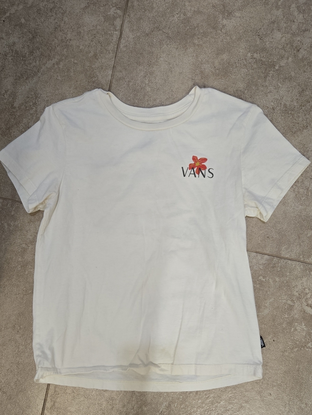 Vans Cream Short-Sleeve Tee with Orange Floral Logo
